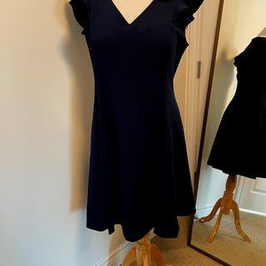Navy DNKY short dress with ruffled cap sleeves